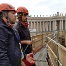 Discussing the progress with Ilya Filimontsev on the scafolding which was surrounding the working site and hiding our work from the sight of the public (The Vatican likes secrets).
(Photo R.Varano)

